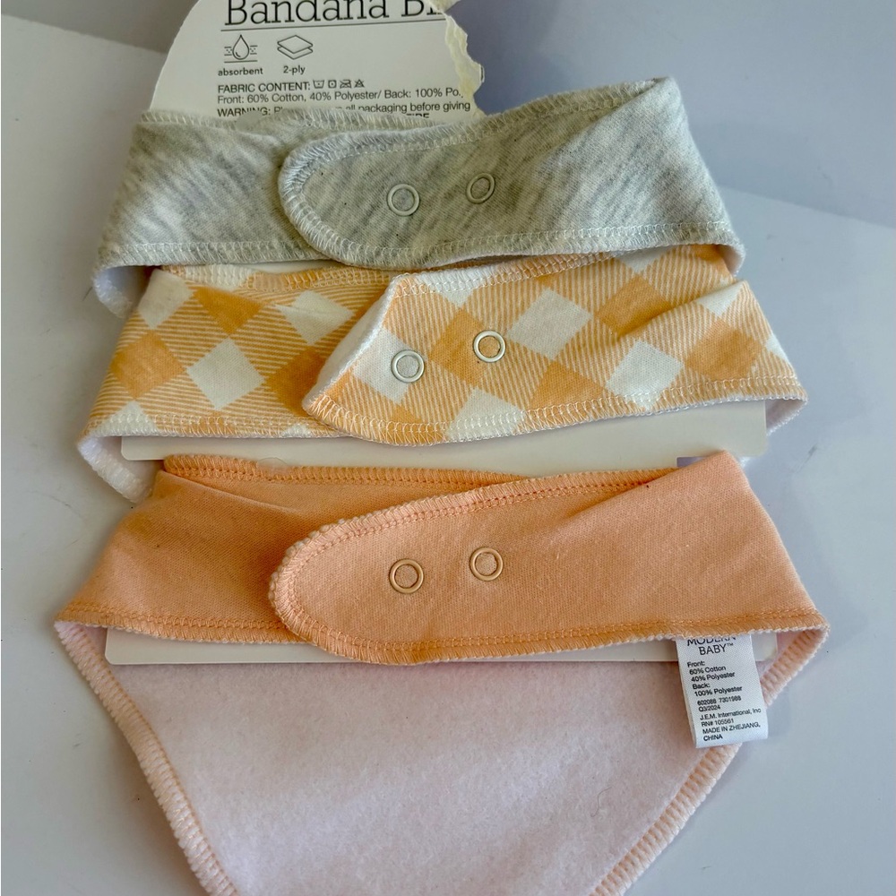 Baby Bandana Bib Set in Gray, Yellow, and Peach